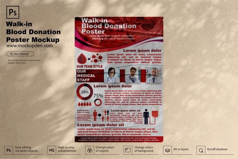 Free Walk-in Blood Donation Poster Mockup PSD Template