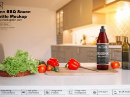 Free BBQ Sauce Bottle Mockup PSD Template