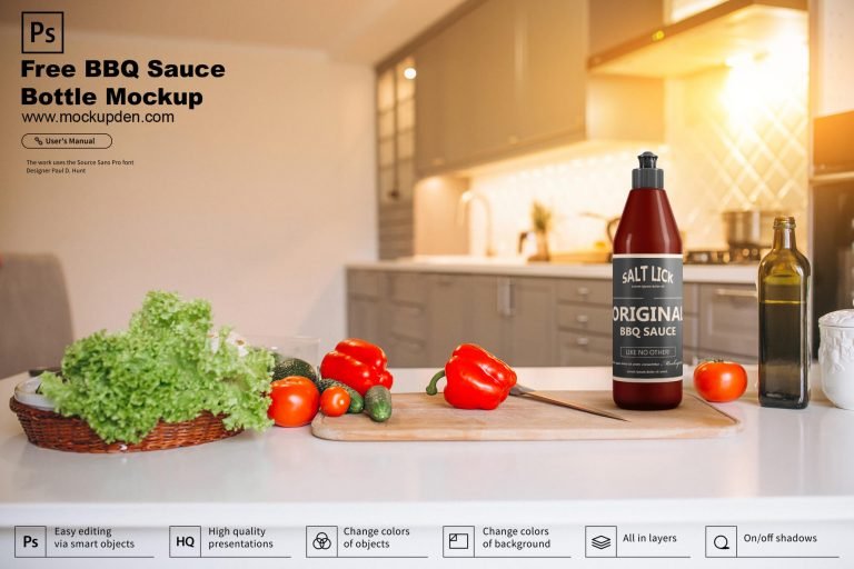 Free BBQ Sauce Bottle Mockup PSD Template