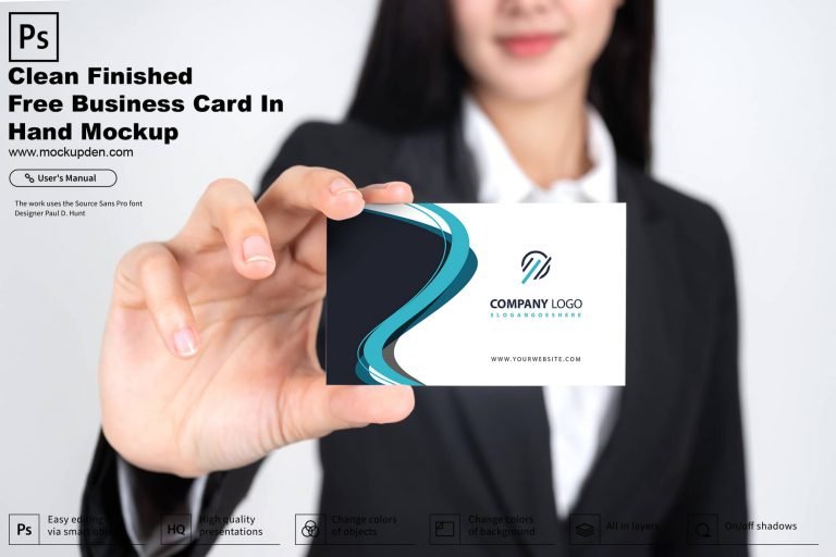 Clean Finished Free Business Card In Hand Mockup