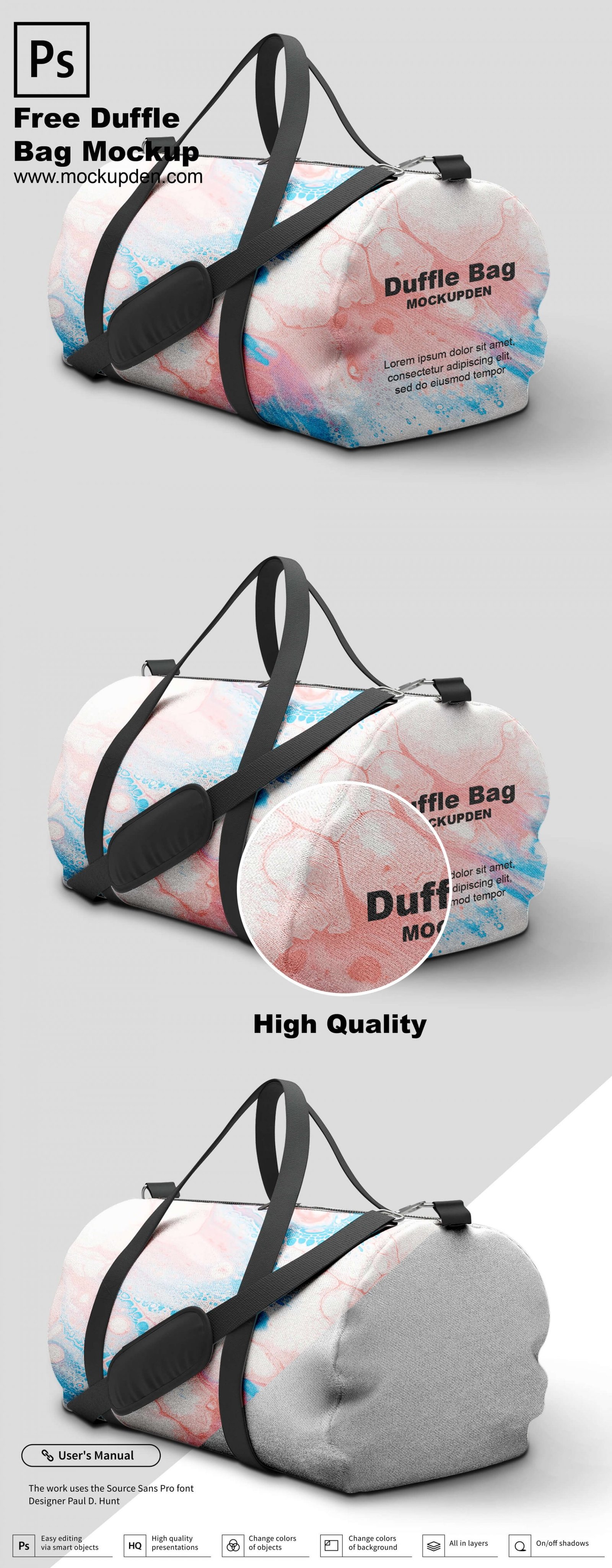 Download Free Duffle Bag Mockup PSD Template | Mockup Den