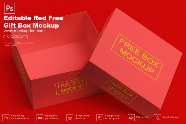 Free Editable Red Gift Box Mockup PSD Template