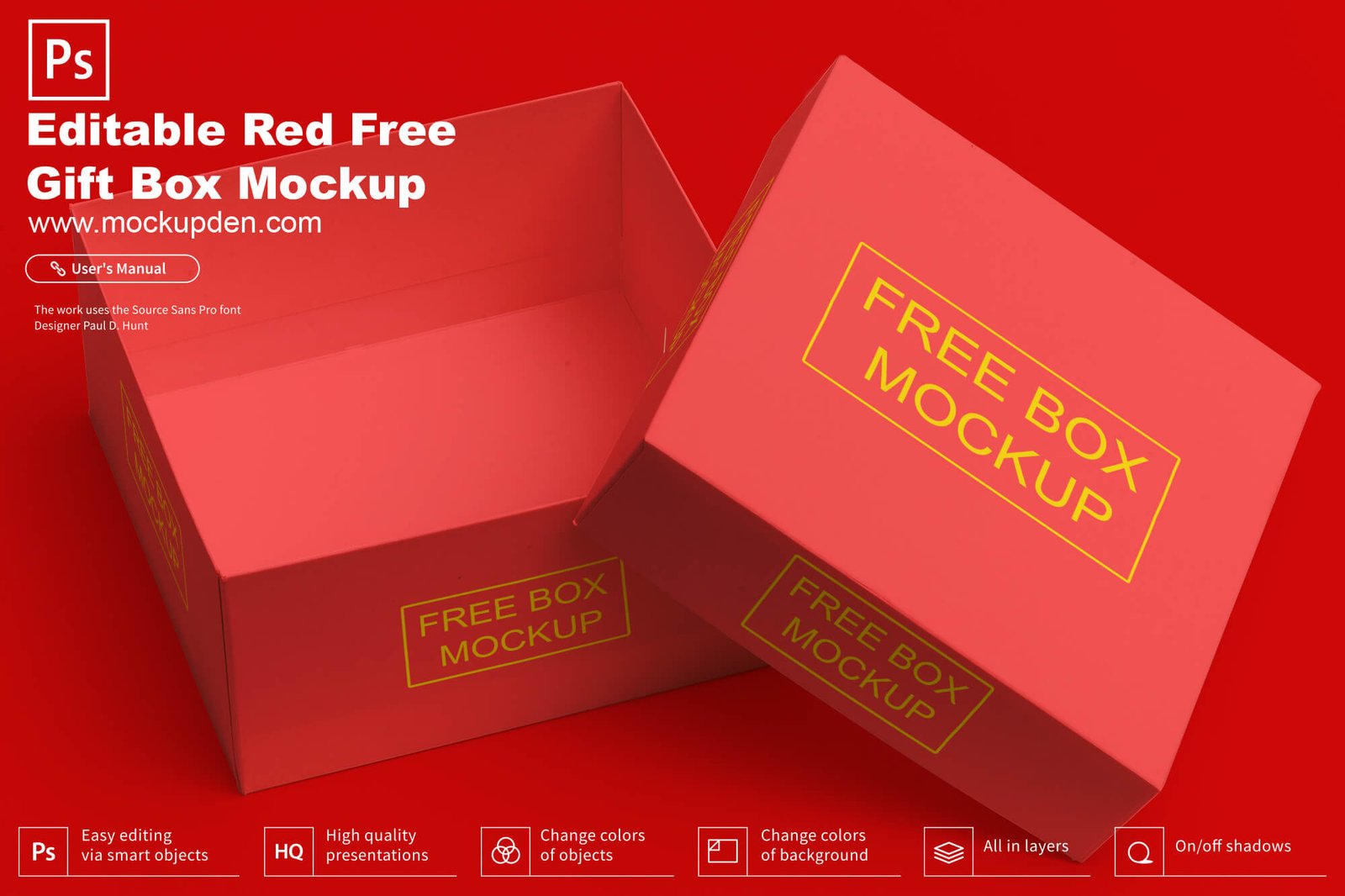 Download Free Editable Red Gift Box Mockup- Mockup Den