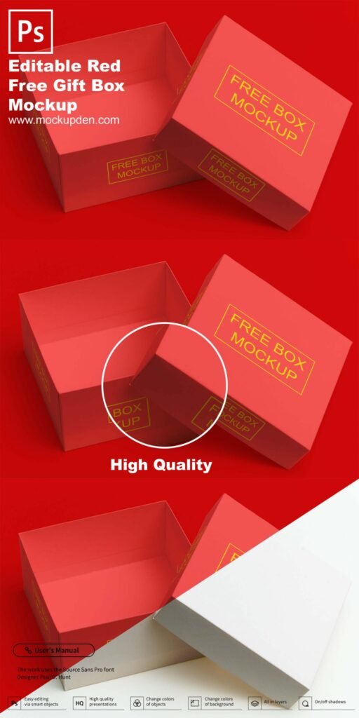 Free Editable Red Gift Box Mockup