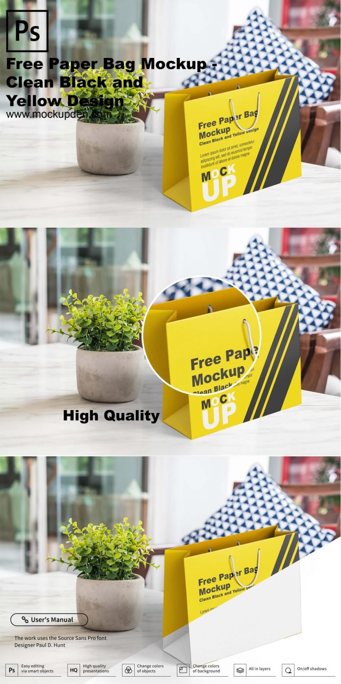 Download Free Paper Bag Mockup - Clean Black and Yellow Design
