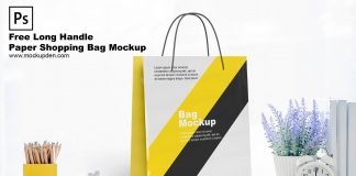 Free Long Handle Paper Shopping Bag Mockup