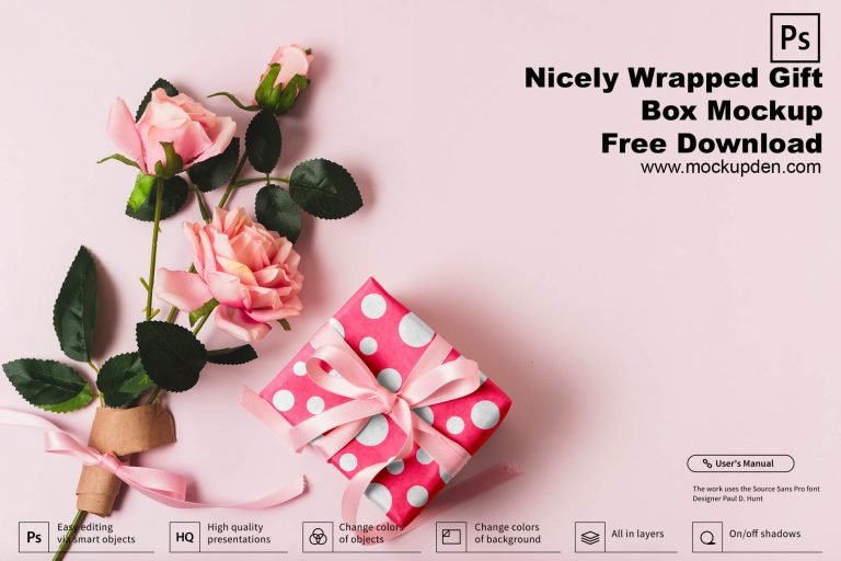Nicely Wrapped Gift Box Mockup Free Download