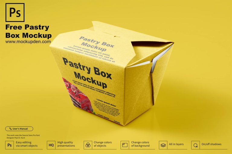 Free Pastry Packaging Box Mockup PSD Template
