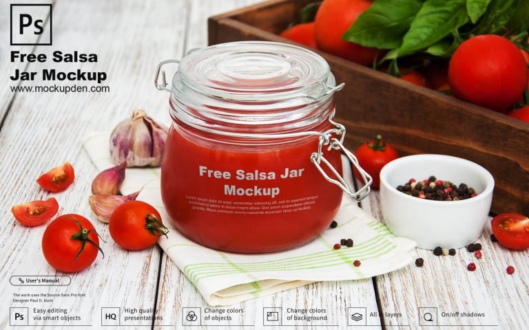 Free Salsa Jar Mockup PSD Template