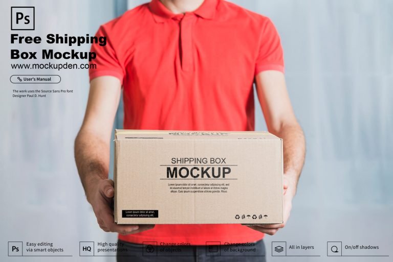 Free Shipping Box Mockup PSD Template
