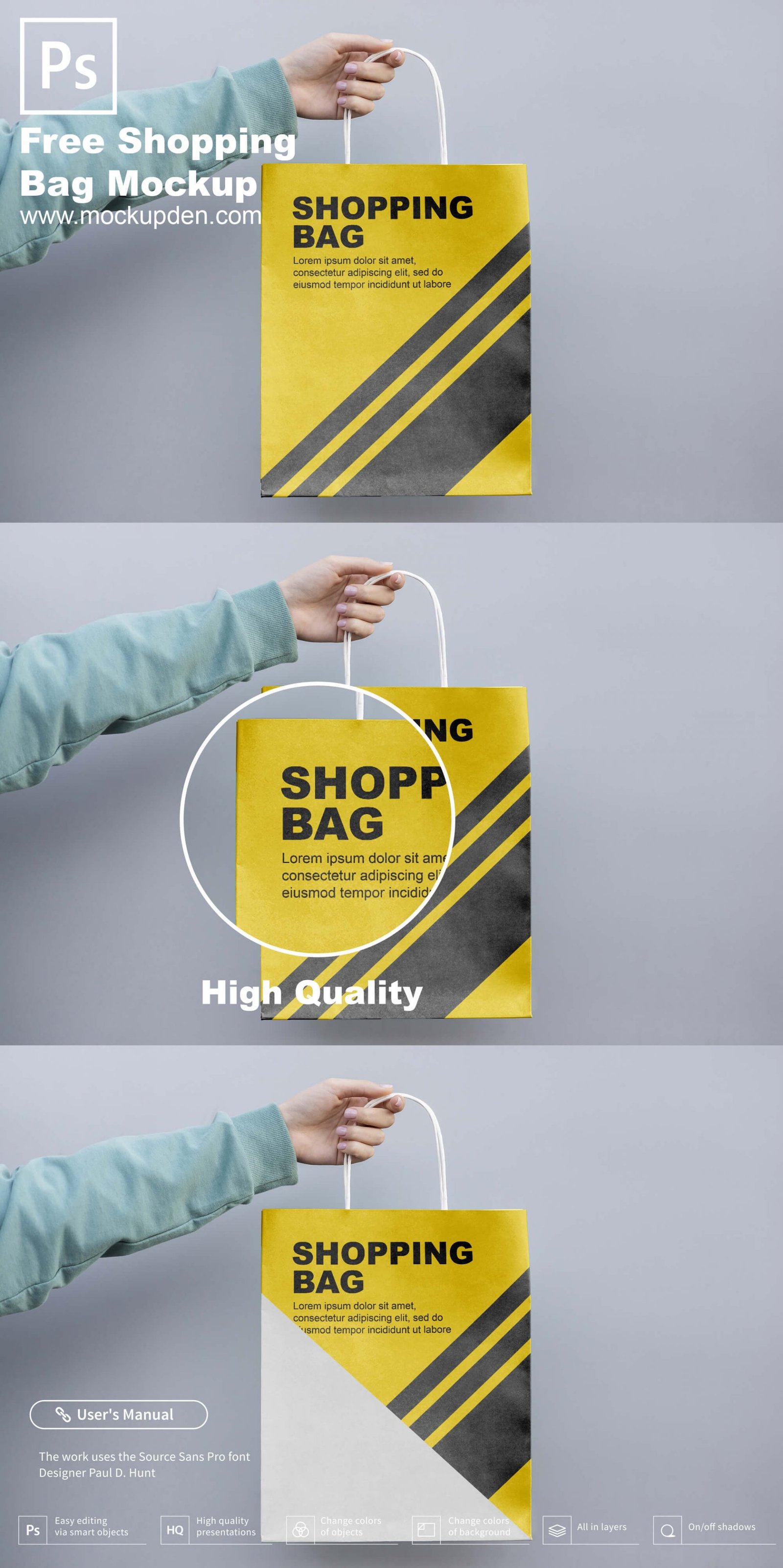 Free Hand Holding Shopping Bag Mockup PSD Template