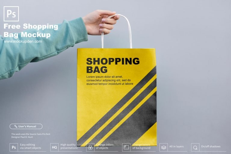Free Hand Holding Shopping Bag Mockup PSD Template