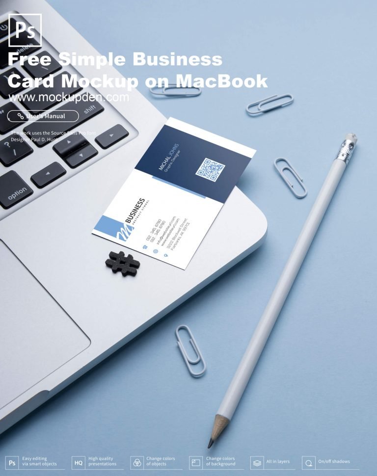 Free Simple Business Card Mockup on MacBook