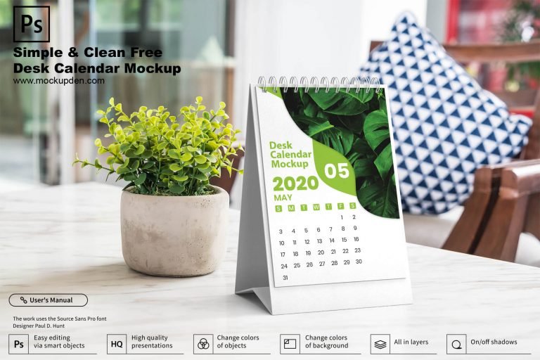 Simple & Clean Free Desk Calendar Mockup
