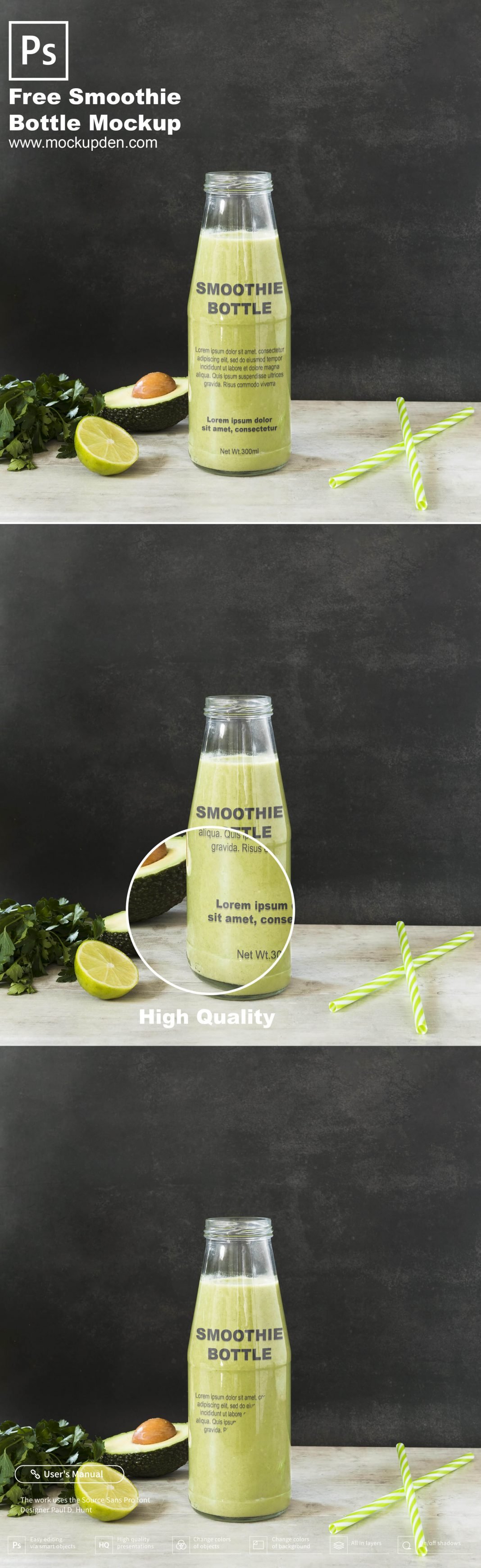 Download Free Smoothie Bottle Mockup PSD Template | Mockup Den