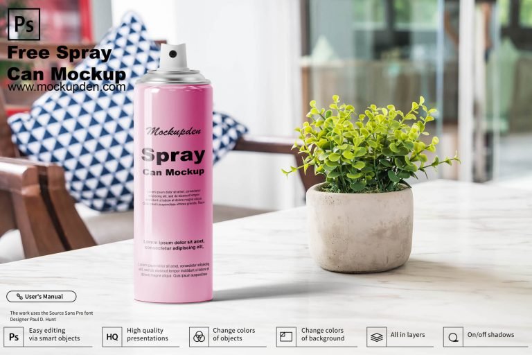 Free Spray Can Mockup PSD Template