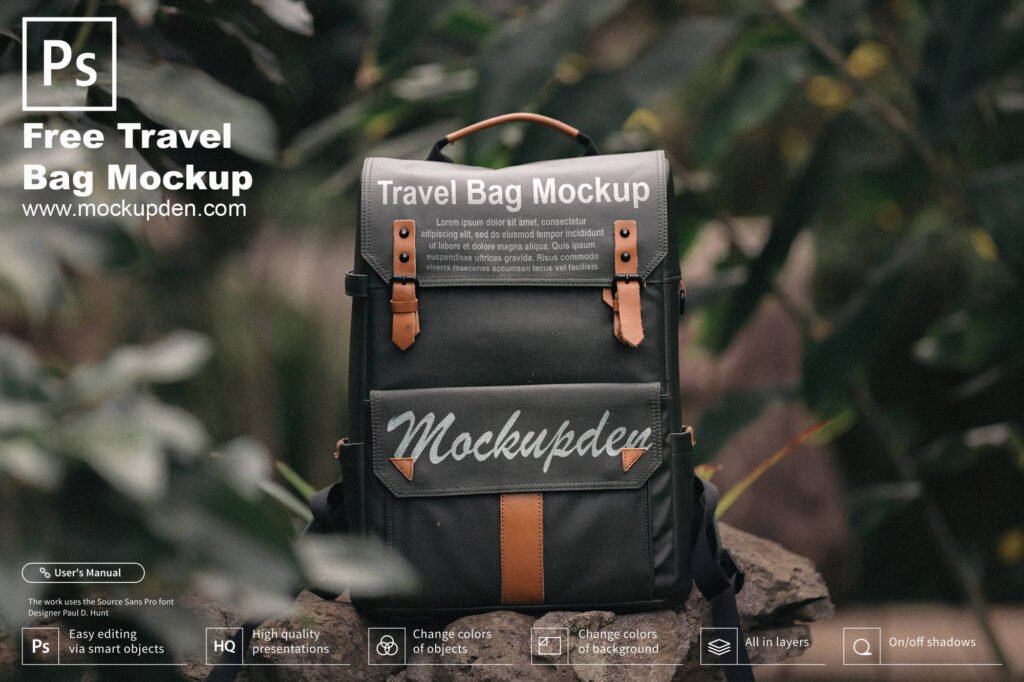 Download Free Travel Bag Mockup PSD Template | Mockup Den