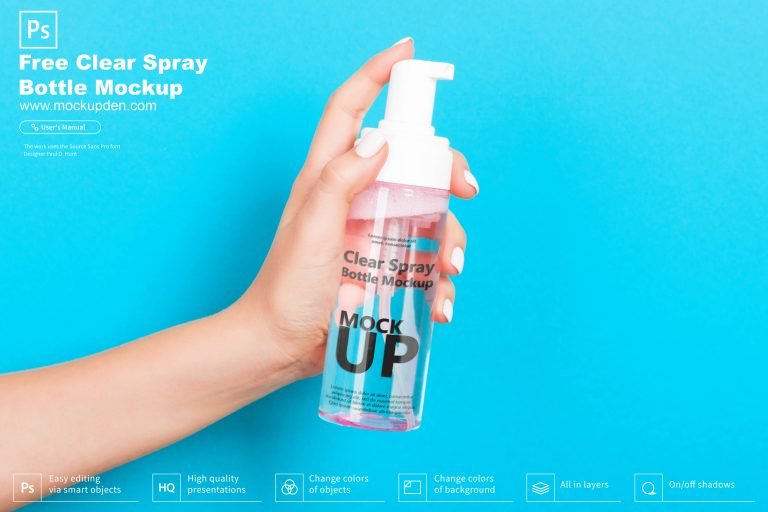 Free Clear Spray Bottle Mockup PSD Template