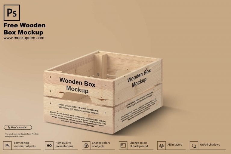 Free Wooden Box Mockup PSD Template