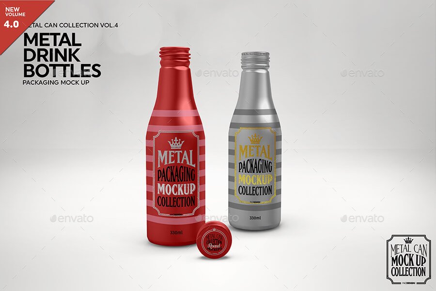 330ml Metal Drink Bottles Mockup