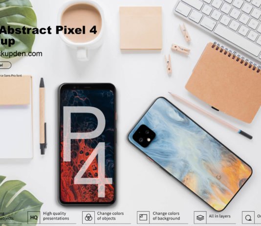 Free Abstract Pixel4 Mockup PSD Template