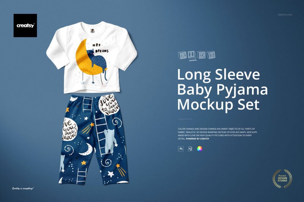 Baby Long Sleeve Pyjama Mockup Set