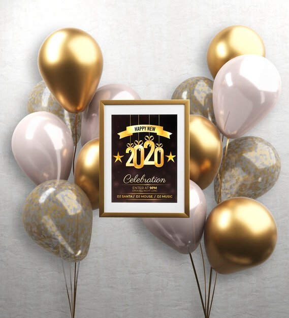 Balloons and frame with new year theme Free Psd