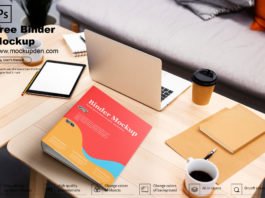 Free Binder Mockup on A Table PSD Template