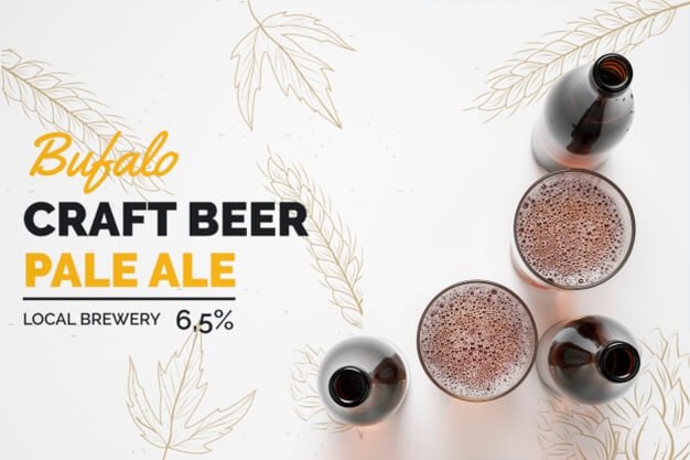 Bottles and glasses of craft beer Free Psd