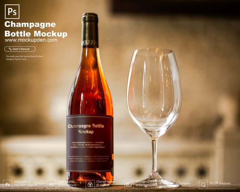Free Champagne Bottle Mockup PSD Template