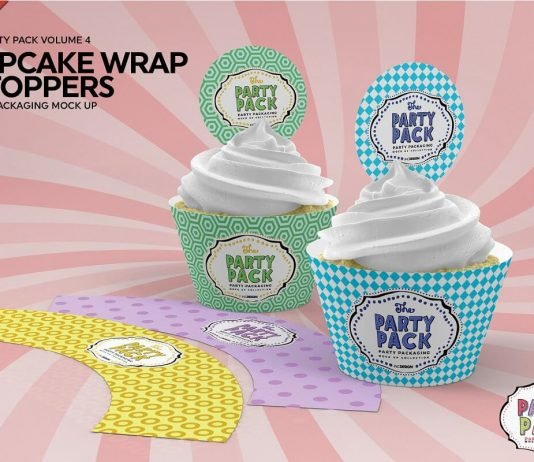 Cupcake Wrap and Topper Mockup