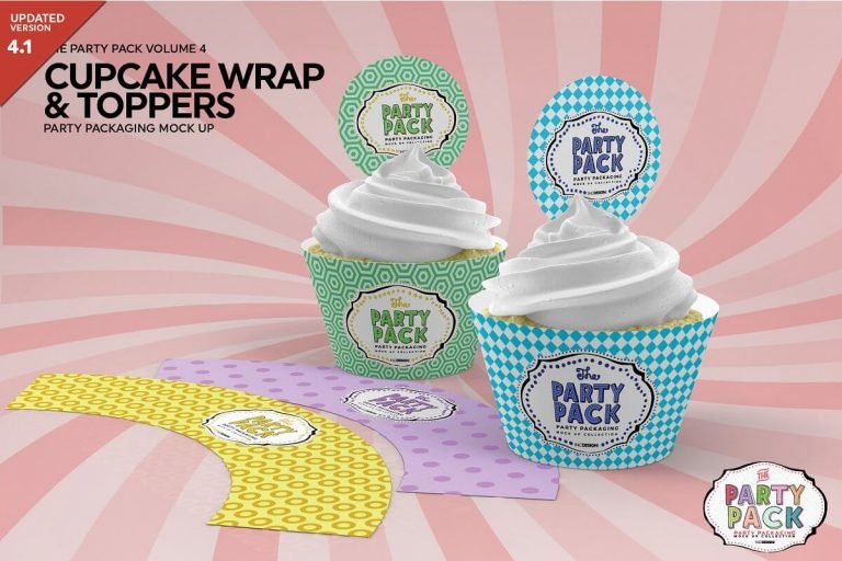 Cupcake Wrap and Topper Mockup