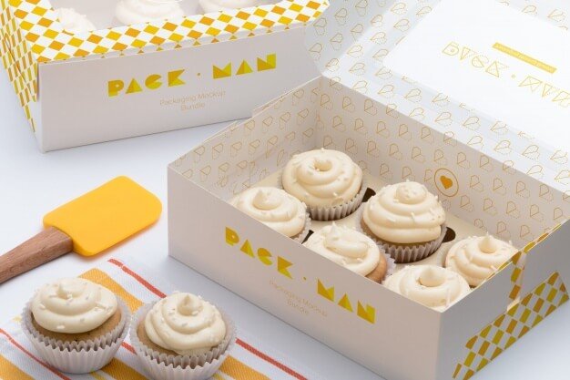 Cupcake boxes mock up design Premium Psd