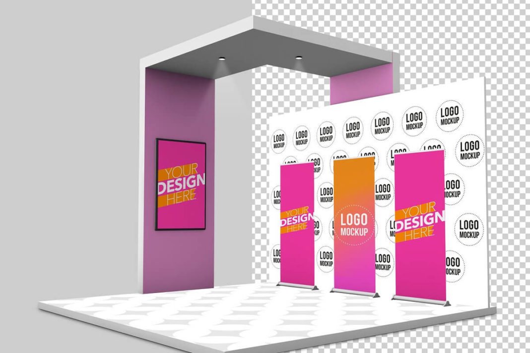Tv display for trade show booth mockup