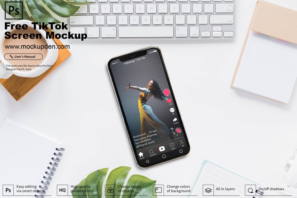 Download Free Tiktok Screen Mockup Psd Template Mockup Den