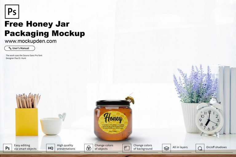 Free Honey Jar Packaging Mockup PSD Template