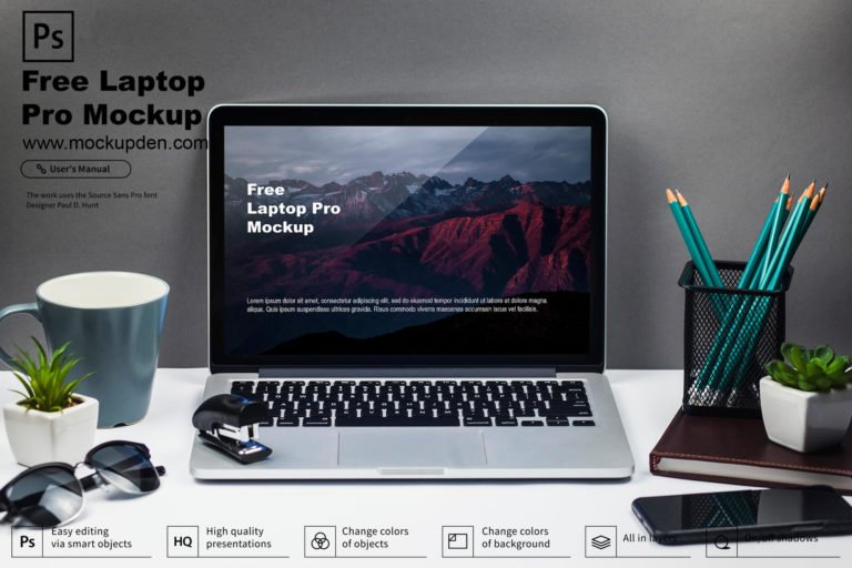 Free Laptop Pro Mockup PSD Template