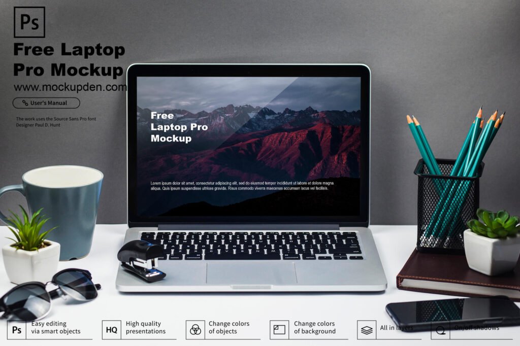 Download Free Laptop Pro Mockup PSD Template | Mockup Den