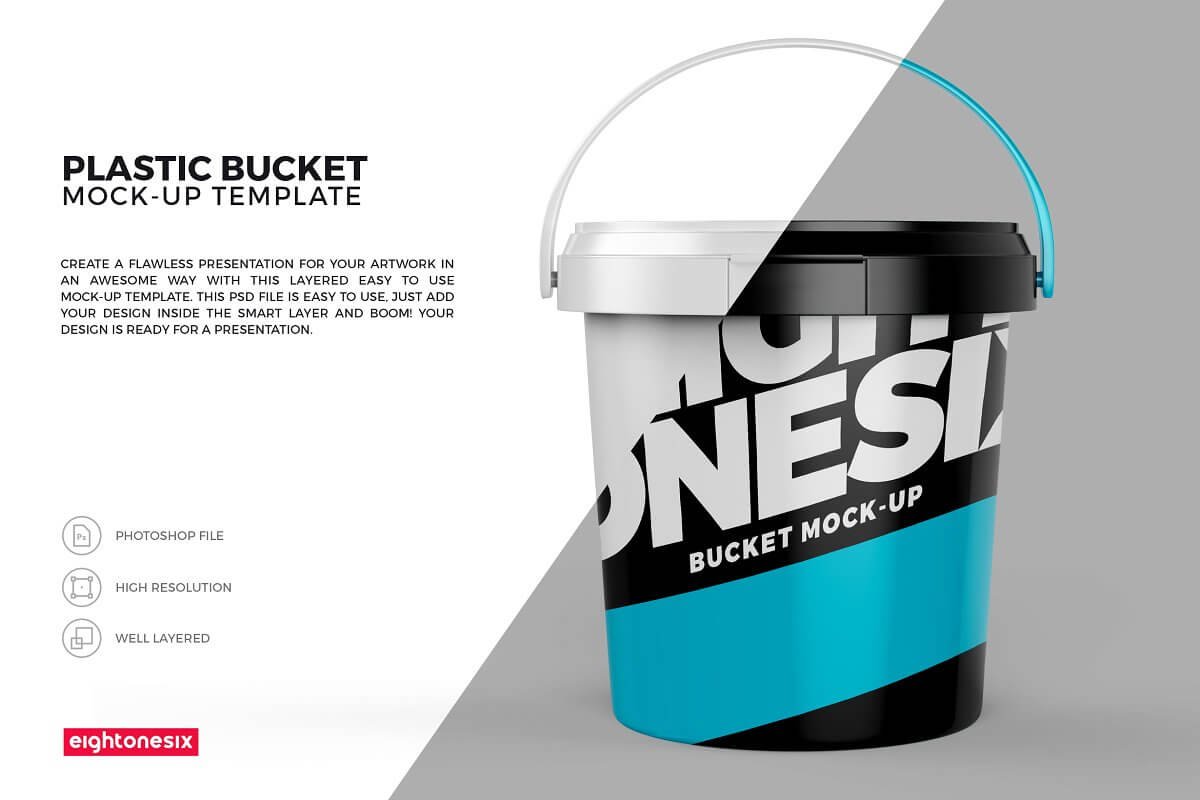 Colorful Free Paint Bucket Mockups Psd Templates