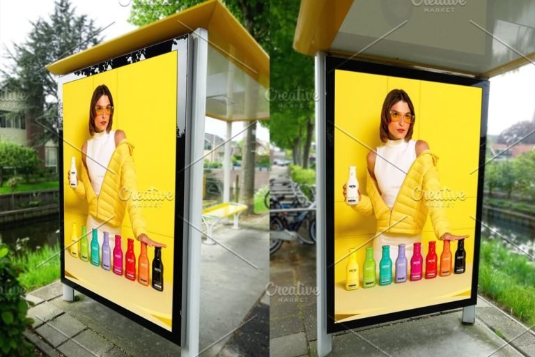 Realistic Bus Stop Poster Mockup