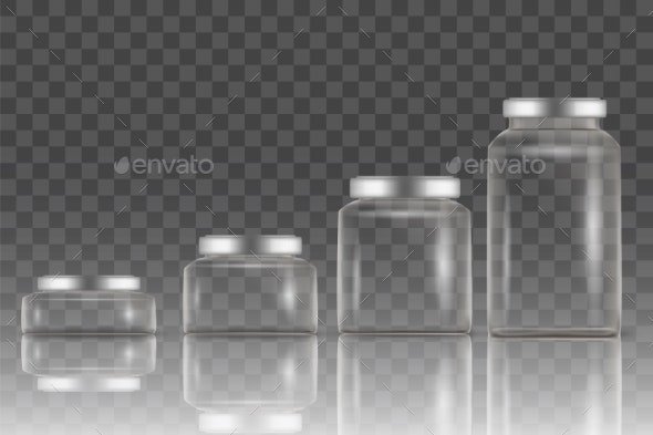 Realistic Empty Glass Jar Mockup Set, Vector