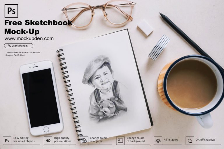 Free Sketchbook Mock-Up PSD Template
