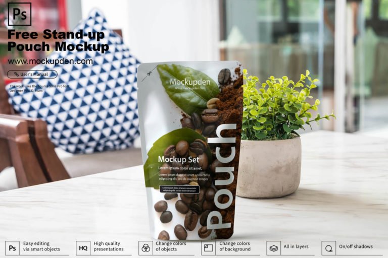 Free Stand-up Pouch Mockup PSD Template