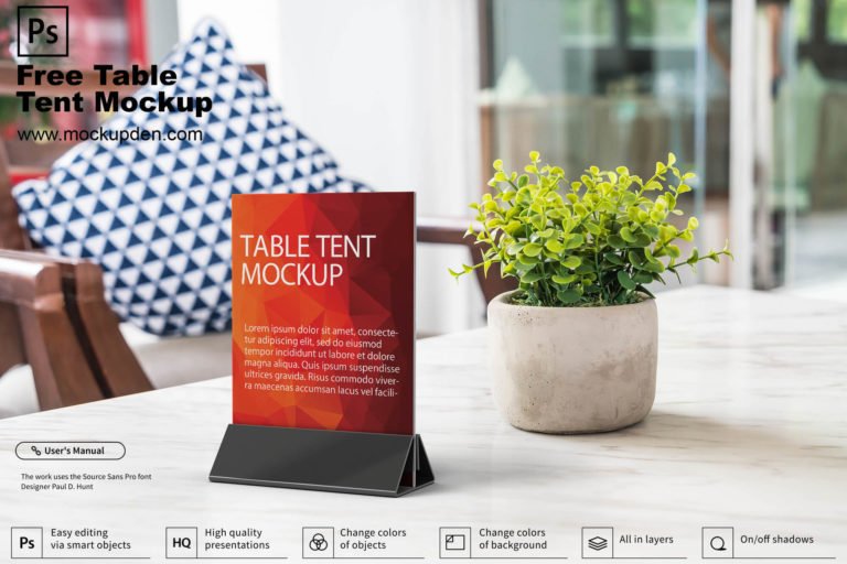 Free Table Tent Mockup PSD Template