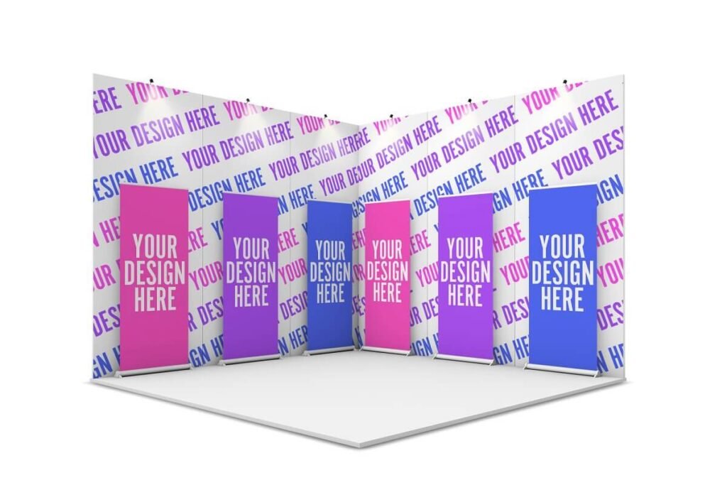 Trade Show with 6 Roll up Mockup