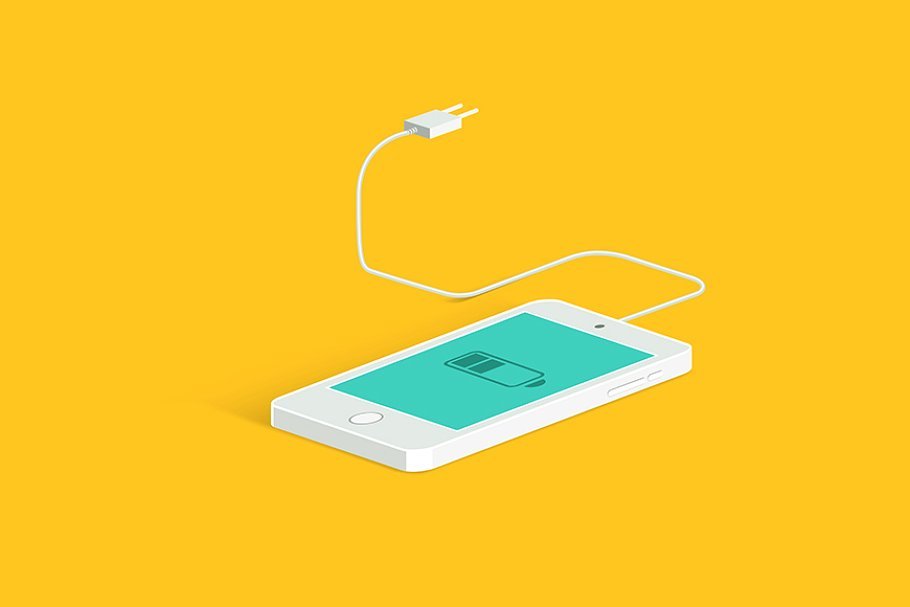 Vector image of phone,cable,charger.
