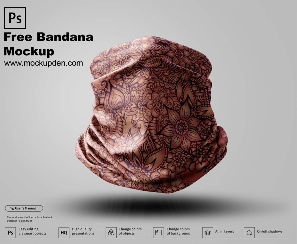 Download Free Bandana Mockup PSD Template | Mockup Den