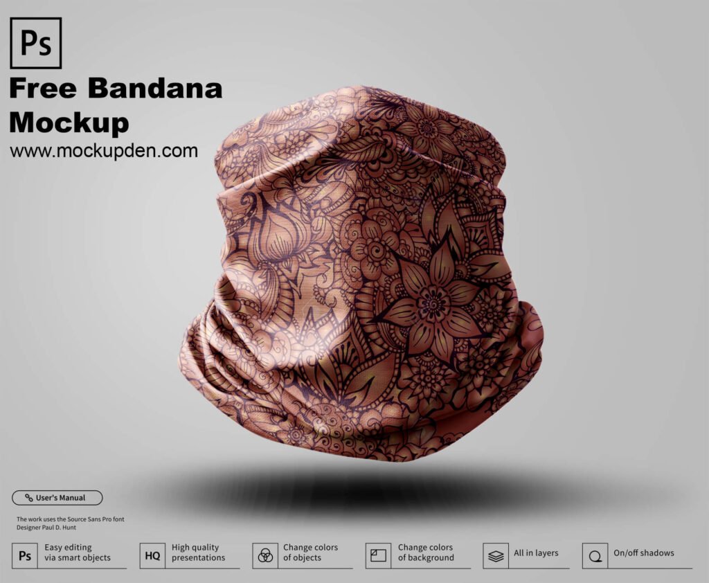 Free Bandana Mockup PSD Template | Mockup Den