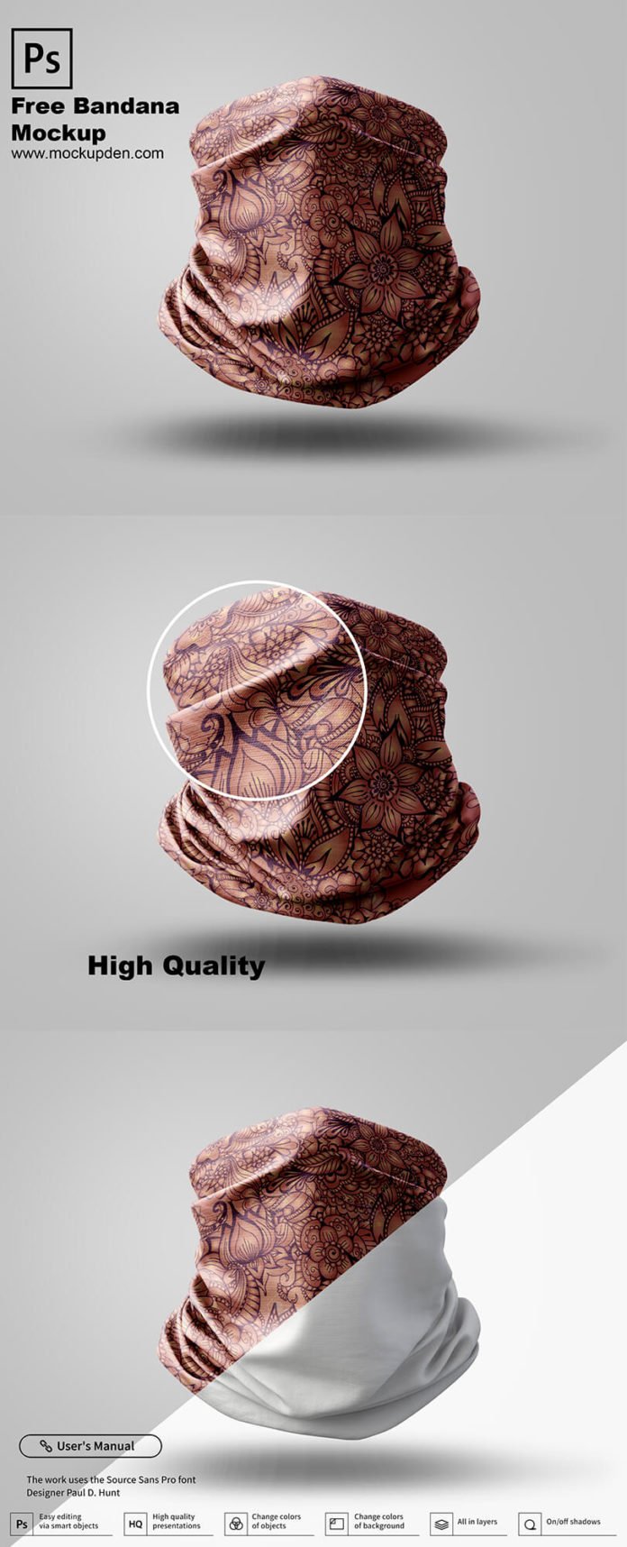 Free Bandana Mockup PSD Template Mockup Den