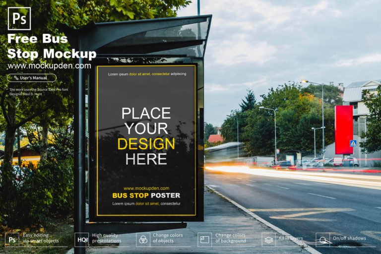 Free Bus Stop Pster Mockup PSD Template